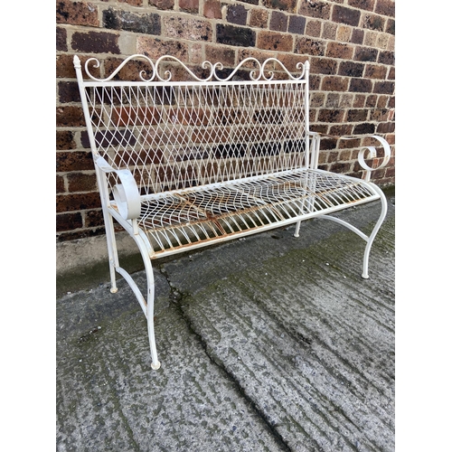 58 - A white painted wrought metal garden bench - approx. 99cm high x 117cm wide x 50cm deep