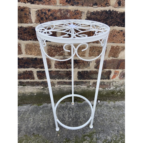 62 - Three items, one white painted wired metal hanging bird cage - approx. 58cm high, one white painted ... 