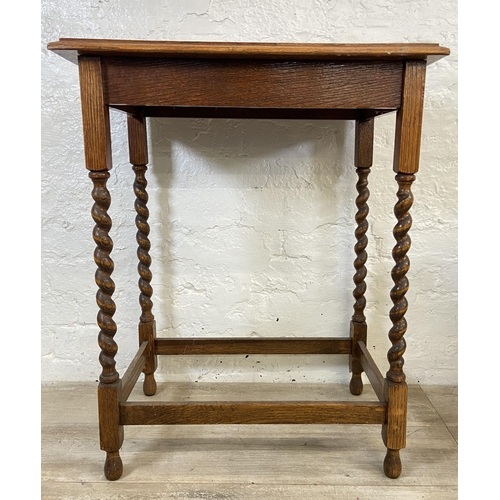 68 - Two oak side tables, one Jaycee drop leaf swivel top and one early 20th century rectangular barley t... 