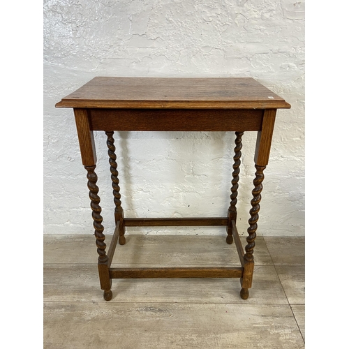 68 - Two oak side tables, one Jaycee drop leaf swivel top and one early 20th century rectangular barley t... 