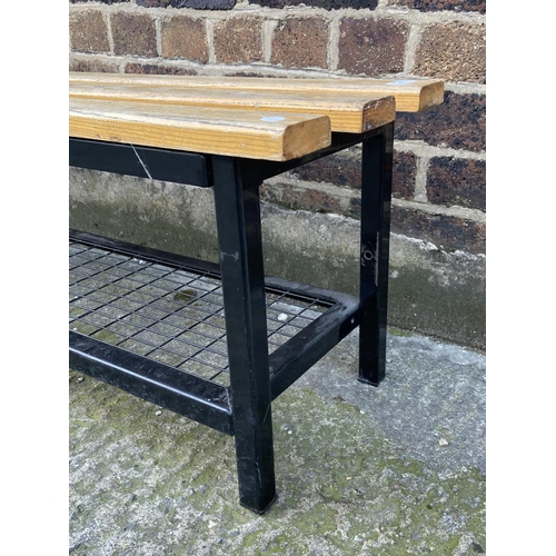 72A - A modern black painted metal and wooden shoe rack bench - approx. 40cm high x 32cm wide x 120cm long