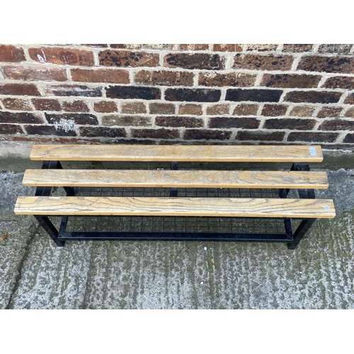 72A - A modern black painted metal and wooden shoe rack bench - approx. 40cm high x 32cm wide x 120cm long