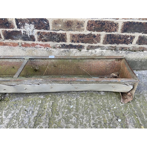 81 - A vintage galvanised feeding trough - approx. 19cm high x 278cm wide x 27cm deep