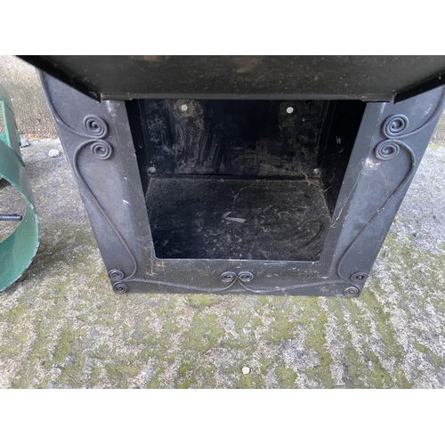 83 - Two items, one black painted metal wall mountable post box - approx. 41cm high x 28cm wide x 22cm de... 