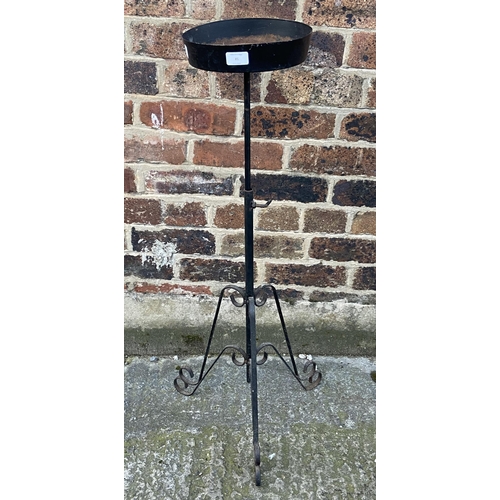 85 - A black painted wrought metal tripod pedestal plant stand - approx. 99cm high x 24cm diameter