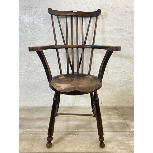 86 - An early 20th century Goldsmith style Windsor oak penny seat armchair - approx. 99cm high x 59cm wid... 