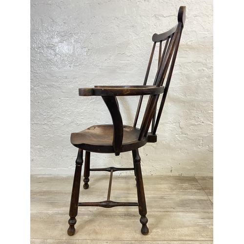 86 - An early 20th century Goldsmith style Windsor oak penny seat armchair - approx. 99cm high x 59cm wid... 