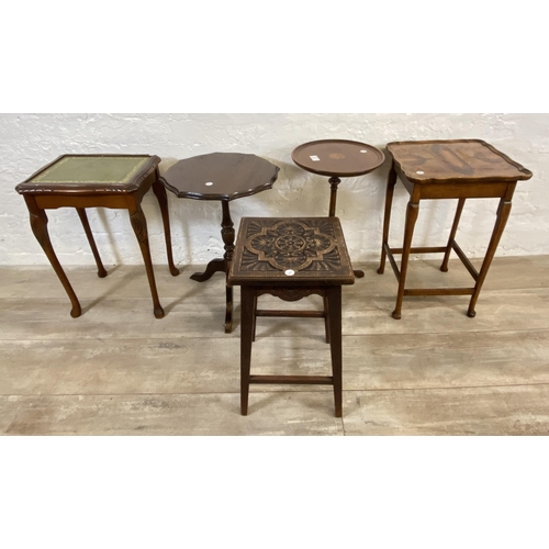 87 - Five occasional tables, one walnut serpentine, one early 20th century John Tucker & Son inlaid mahog... 