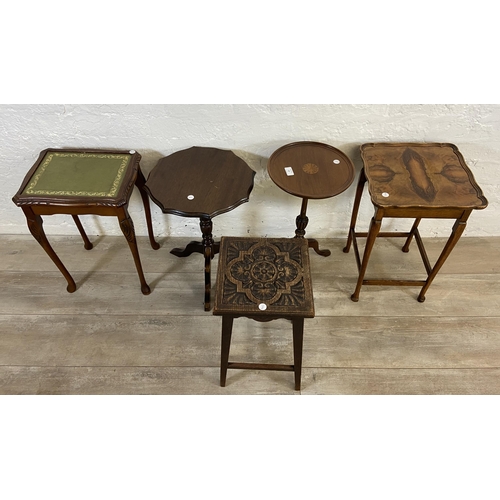 87 - Five occasional tables, one walnut serpentine, one early 20th century John Tucker & Son inlaid mahog... 