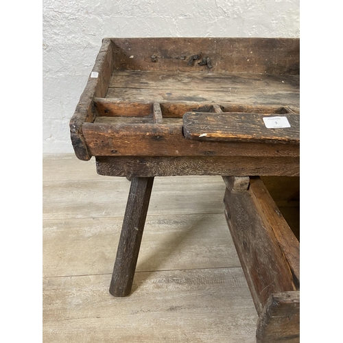 9 - A 19th century primitive pine and leather cobbler's bench - approx. 46cm high x 96cm wide x 50cm dee... 