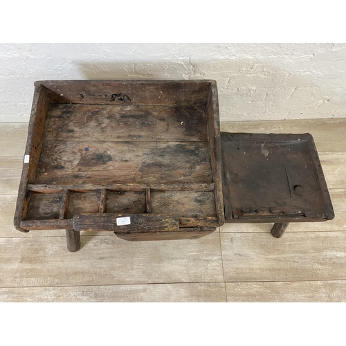 9 - A 19th century primitive pine and leather cobbler's bench - approx. 46cm high x 96cm wide x 50cm dee... 