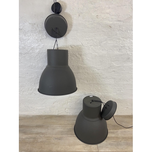 96 - A pair of IKEA Hektar grey metal pendant lights - approx. 48cm high x 47cm diameter