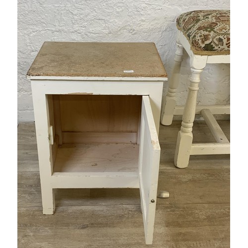 59 - Five pieces of furniture to include pine kitchen bar stool, light oak freestanding CD rack etc.