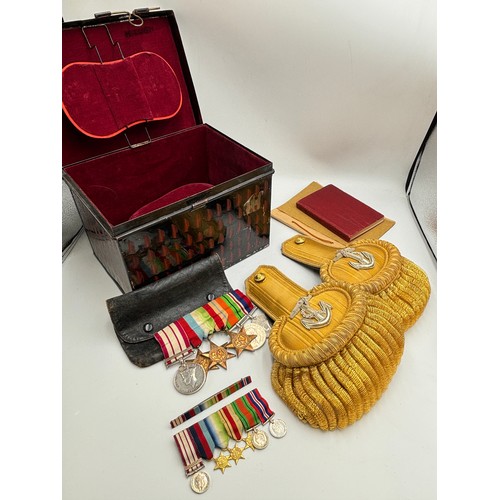 2361 - A collection of WWII British militaria, six piece medal group presented to Schlmr. J. F. Davidson. R... 