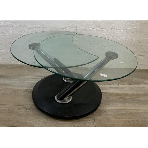 111 - Two items, one standard lamp and one contemporary glass and chrome two tier circular coffee table