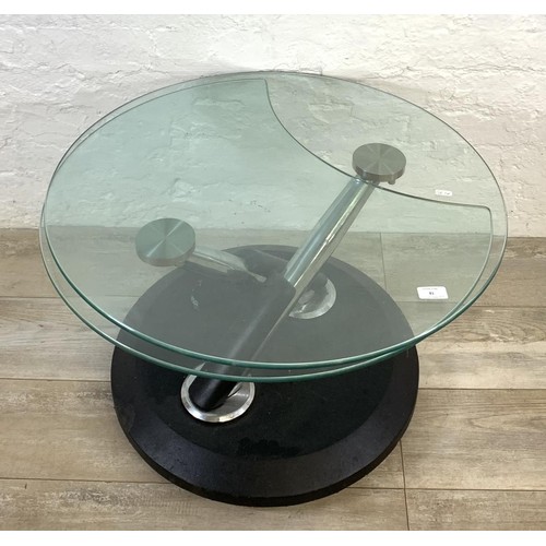 111 - Two items, one standard lamp and one contemporary glass and chrome two tier circular coffee table