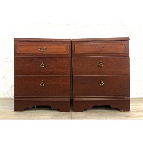 114 - A pair of 1980s mahogany bedside chests of three drawers - approx. 67cm high x 51cm wide x 42cm deep