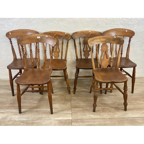 118 - Two sets of three Victorian elm and beech farmhouse dining chairs