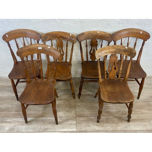 118 - Two sets of three Victorian elm and beech farmhouse dining chairs