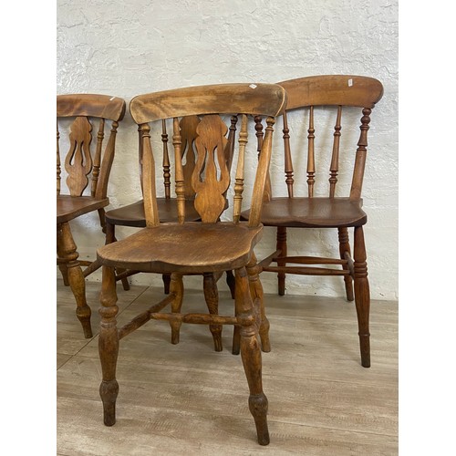 118 - Two sets of three Victorian elm and beech farmhouse dining chairs