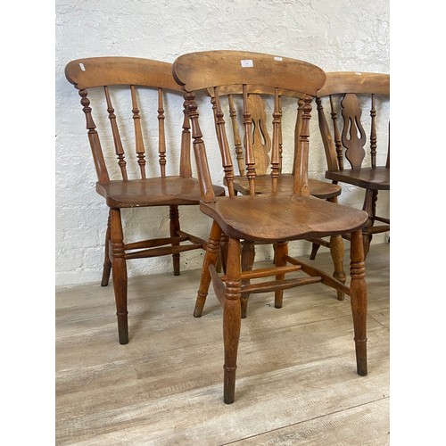 118 - Two sets of three Victorian elm and beech farmhouse dining chairs