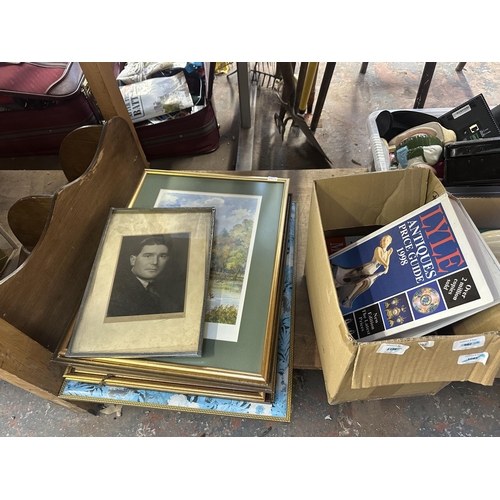 1068 - A collection of house clearance items to include framed pictures, mirrors, ceramics, fabric, Wade pi... 