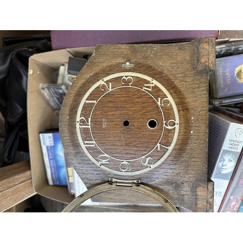 1072 - A collection of house clearance items to include Smiths oak cased mantel clock, vintage travel trunk... 