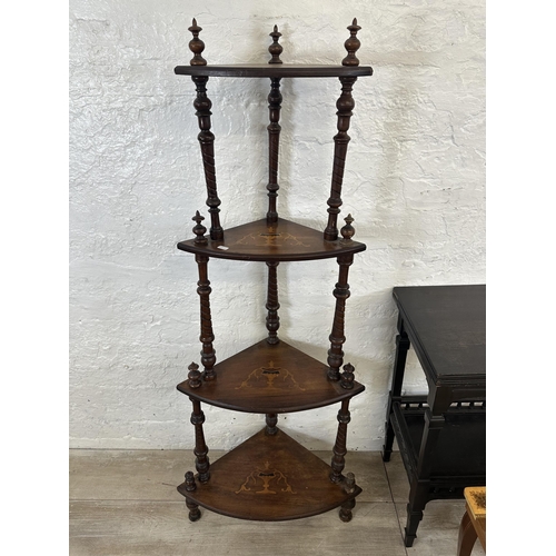 105 - Four pieces of furniture, two Italian Sorrento marquetry inlaid musical side tables - largest approx... 