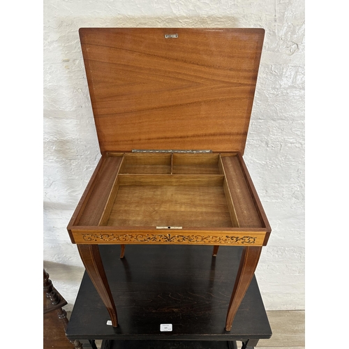 105 - Four pieces of furniture, two Italian Sorrento marquetry inlaid musical side tables - largest approx... 