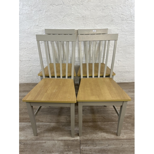 108 - Four contemporary beech effect and grey painted dining chairs