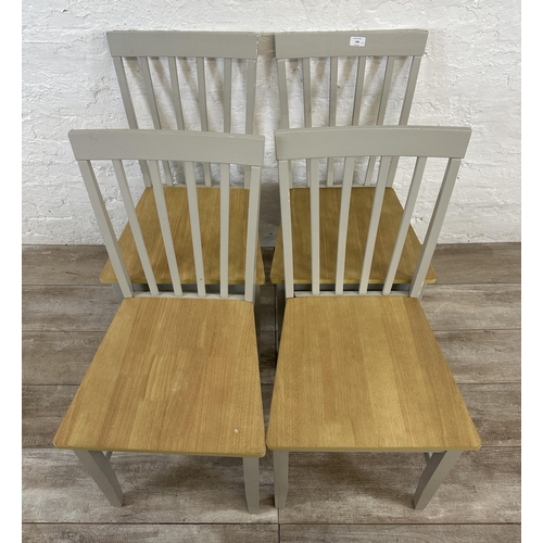 108 - Four contemporary beech effect and grey painted dining chairs