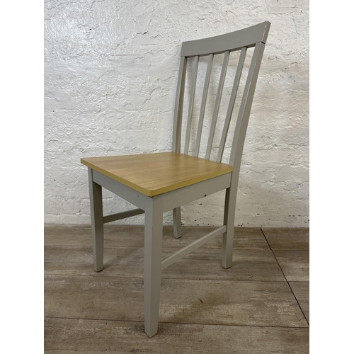 108 - Four contemporary beech effect and grey painted dining chairs