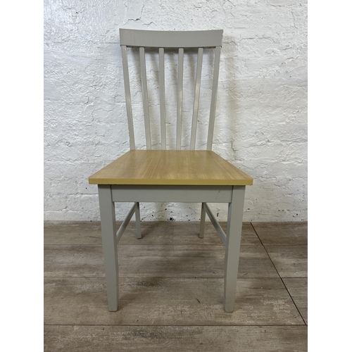 108 - Four contemporary beech effect and grey painted dining chairs