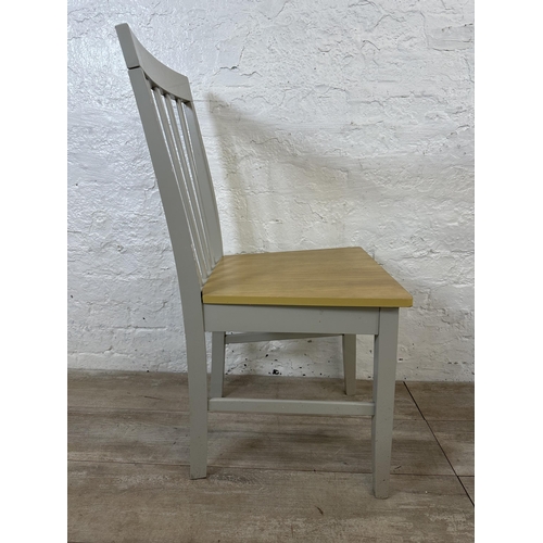 108 - Four contemporary beech effect and grey painted dining chairs