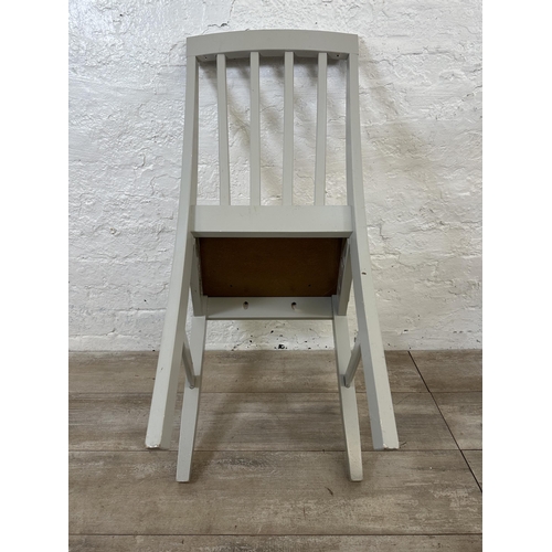 108 - Four contemporary beech effect and grey painted dining chairs