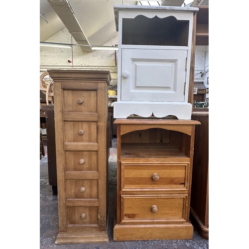 113 - Four pieces of pine furniture, one two drawer bedside cabinet, one white painted bedside cabinet, on... 