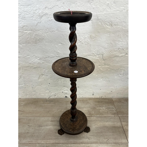 116 - Three pieces of early 20th century furniture, one Belgian oak barley twist two tier smoker's stand, ... 