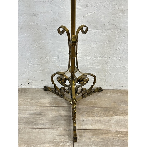 2 - A 19th century brass telescopic tripod pedestal electric converted oil lamp - approx. 161cm high