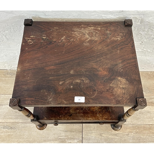 20 - A 19th century rosewood two tier side table/whatnot - approx. 66cm high x 51cm wide x 40cm deep