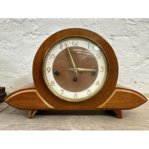 29 - Two mantel clocks, one 1930s/40s oak cased with pendulum - approx. 23cm high and one mid 20th centur... 