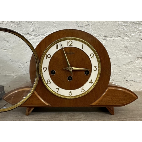 29 - Two mantel clocks, one 1930s/40s oak cased with pendulum - approx. 23cm high and one mid 20th centur... 