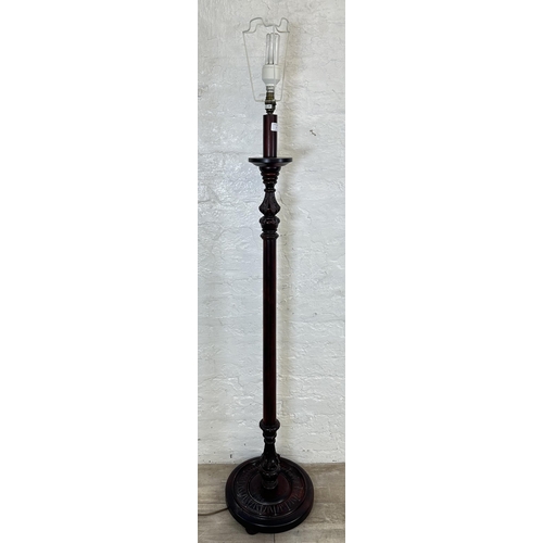 3 - A 19th century style carved mahogany reeded column standard lamp on circular base - approx. 144cm hi... 