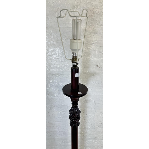 3 - A 19th century style carved mahogany reeded column standard lamp on circular base - approx. 144cm hi... 