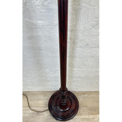 3 - A 19th century style carved mahogany reeded column standard lamp on circular base - approx. 144cm hi... 