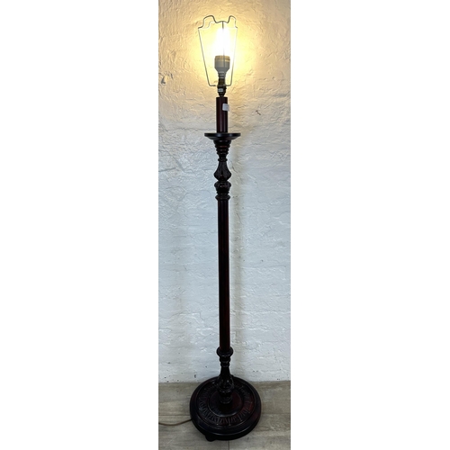 3 - A 19th century style carved mahogany reeded column standard lamp on circular base - approx. 144cm hi... 