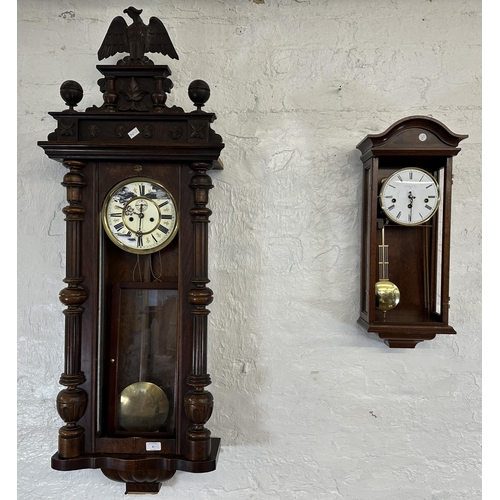 31 - Two wall clocks, one Victorian walnut and mahogany cased Vienna and one Comitti of London mahogany c... 