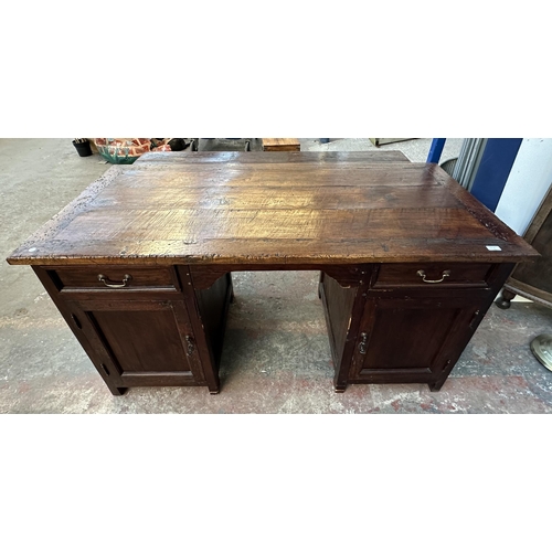 37E - A contemporary Lombok Indonesian hardwood pedestal desk - approx. 83cm high x 165cm wide x 80cm deep