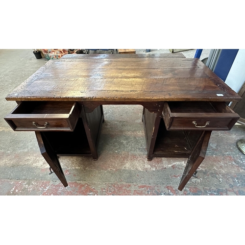 37E - A contemporary Lombok Indonesian hardwood pedestal desk - approx. 83cm high x 165cm wide x 80cm deep