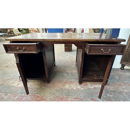 37E - A contemporary Lombok Indonesian hardwood pedestal desk - approx. 83cm high x 165cm wide x 80cm deep