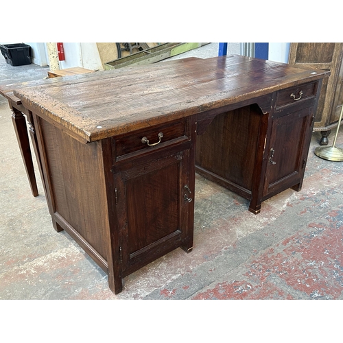 37E - A contemporary Lombok Indonesian hardwood pedestal desk - approx. 83cm high x 165cm wide x 80cm deep